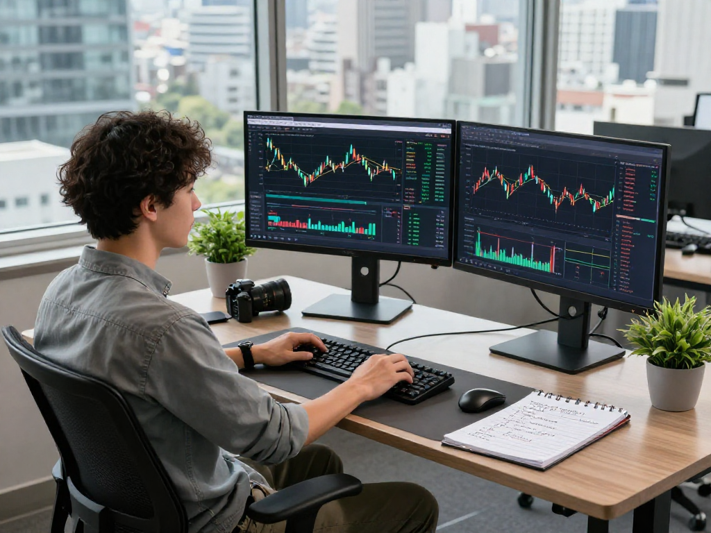 Real-time Japan stock fundamental data API displayed on monitors in a modern fintech workspace