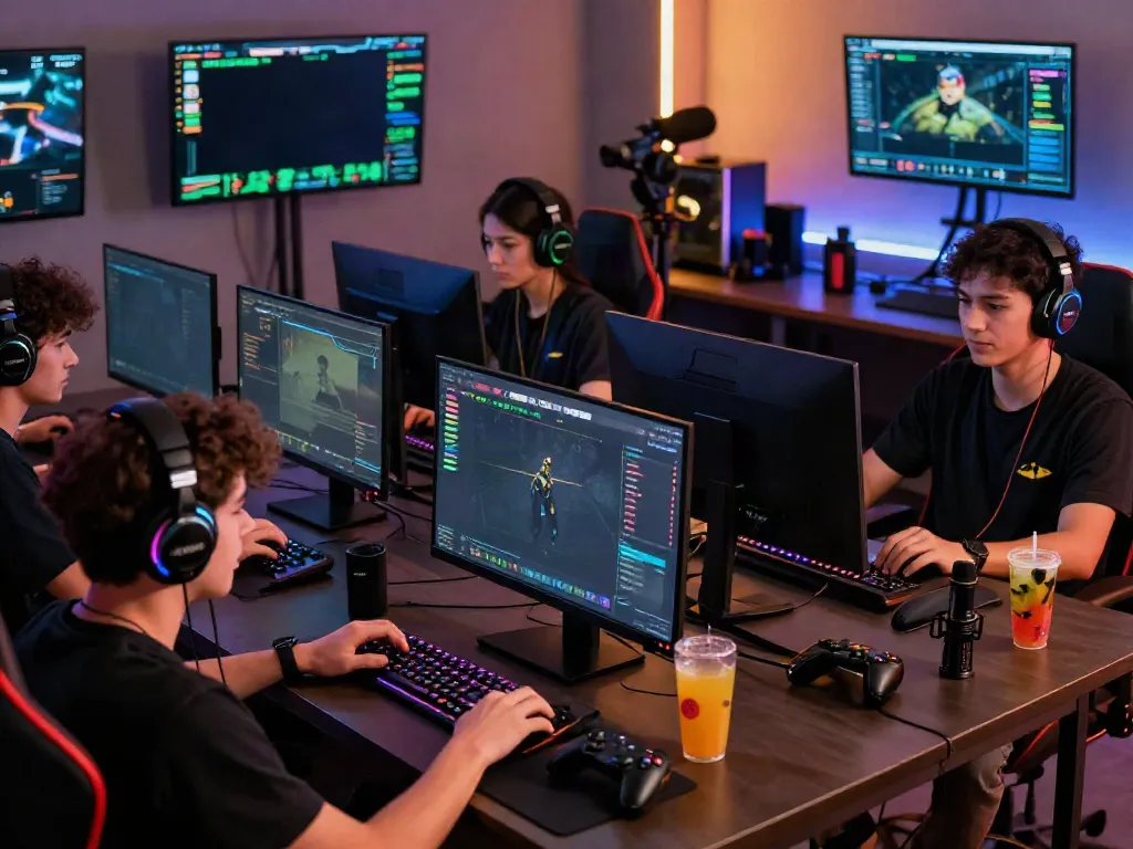 Engaged players enjoying Batman138 online gaming experience with vibrant setup and colorful lights.