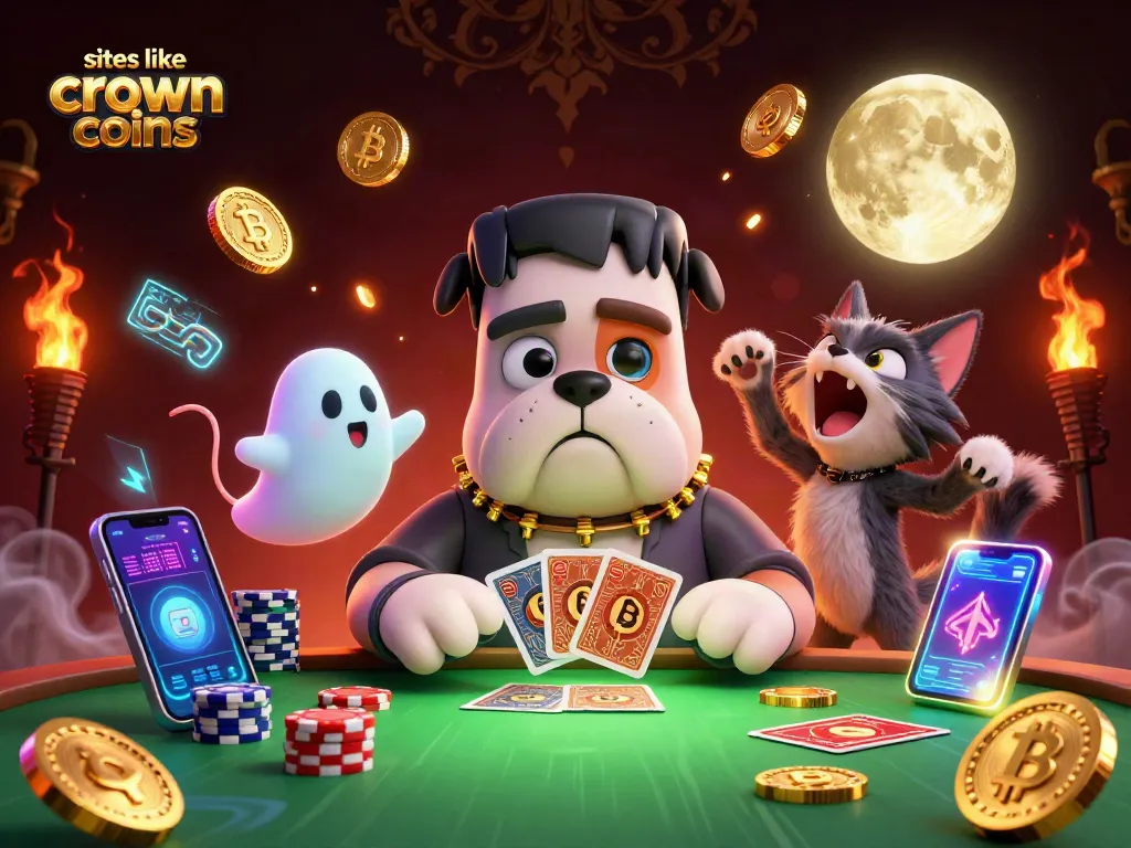 Play sweepstakes games like Crown Coins with engaging characters and festive casino elements.