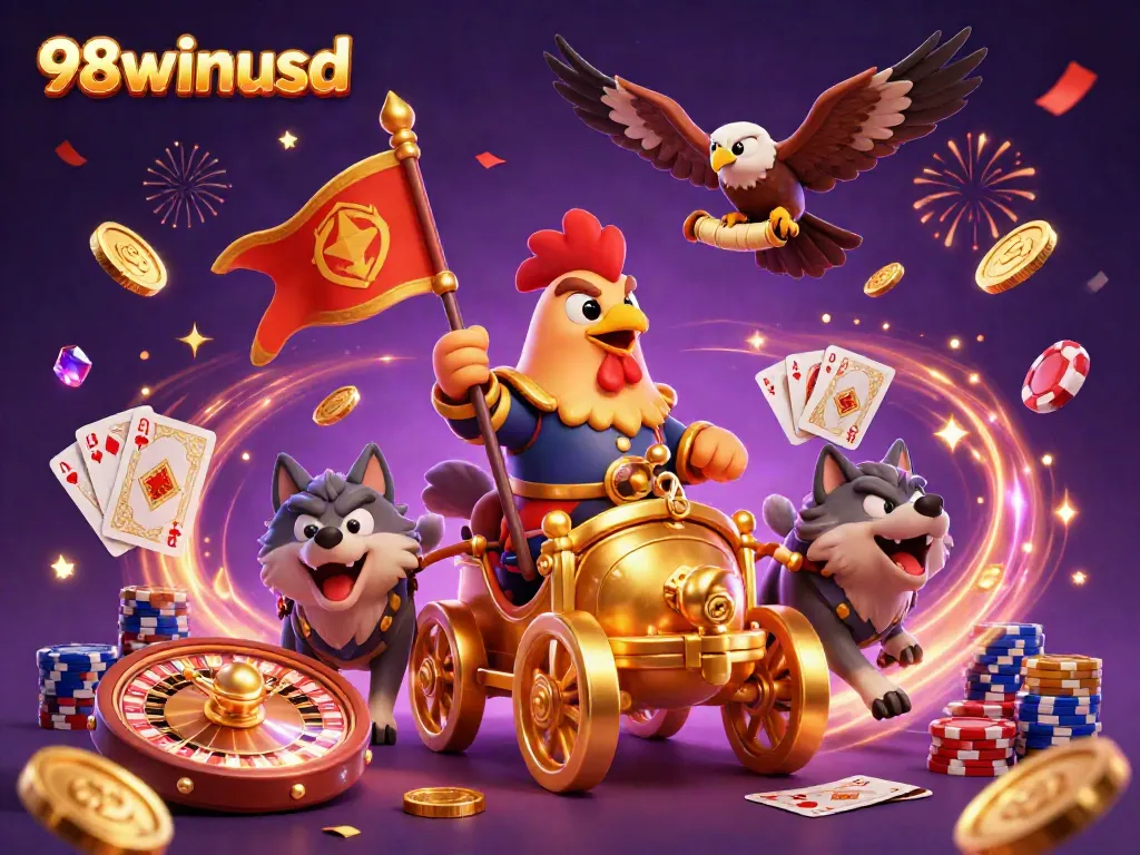 Experience the excitement of 98winusd with immersive casino action in this vibrant 3D illustration.