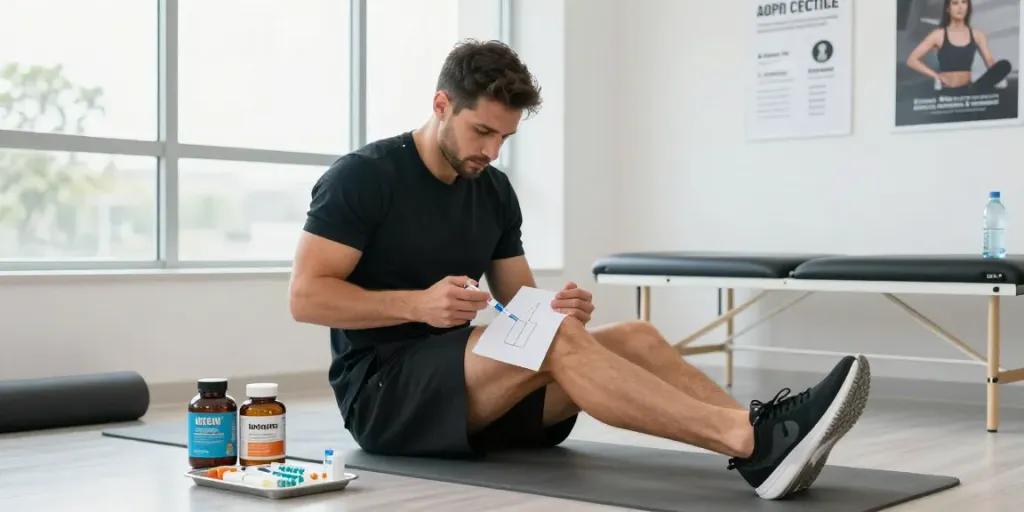 Lipo C peptide injection technique demonstrated by a fitness coach in a bright health setting.
