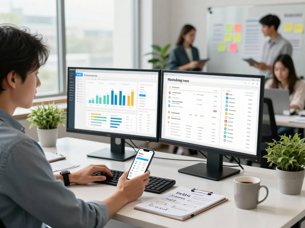 Boost your business by buying app installs and enhancing rankings with a modern office scene.