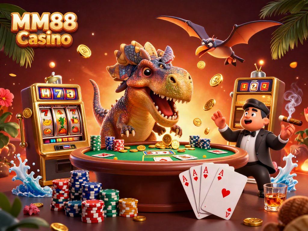 Experience exciting wins at MM88 Casino with a pachycephalosaurus celebrating a jackpot payout!