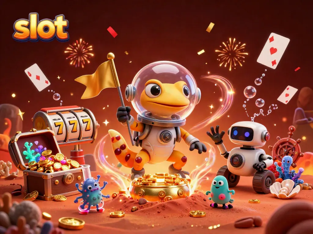 Engage in slots adventure as a Martian gecko discovers a buried casino with gold treasures.