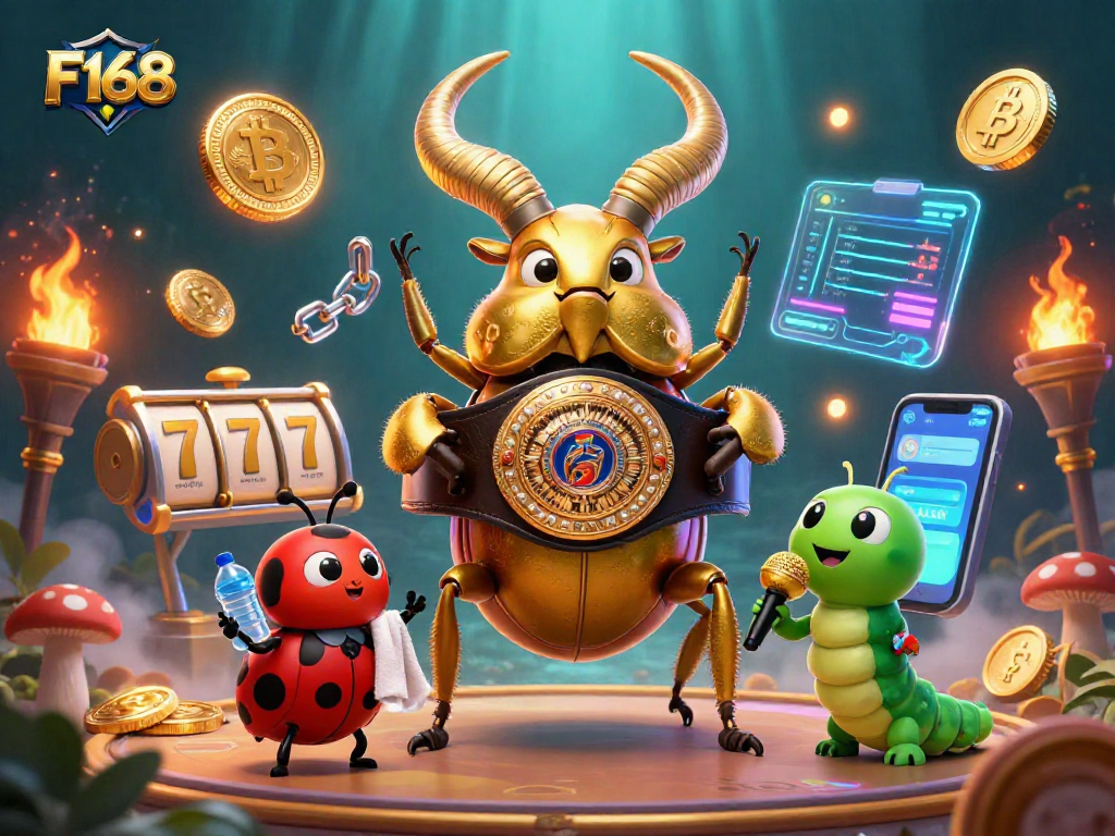 Engage with F168 slots through an exciting battle between a golden stag beetle and friends.