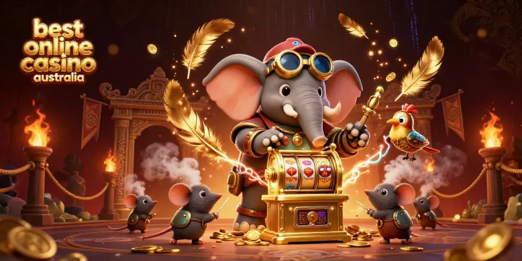 Experience the excitement at the best online casino Australia with this vibrant steampunk illustration featuring a golden slot machine.