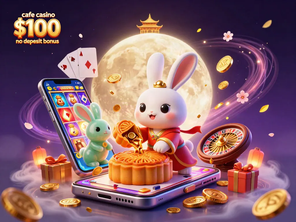 Experience the excitement of the cafe casino $100 no deposit bonus through an engaging illustration showcasing vibrant gaming elements.