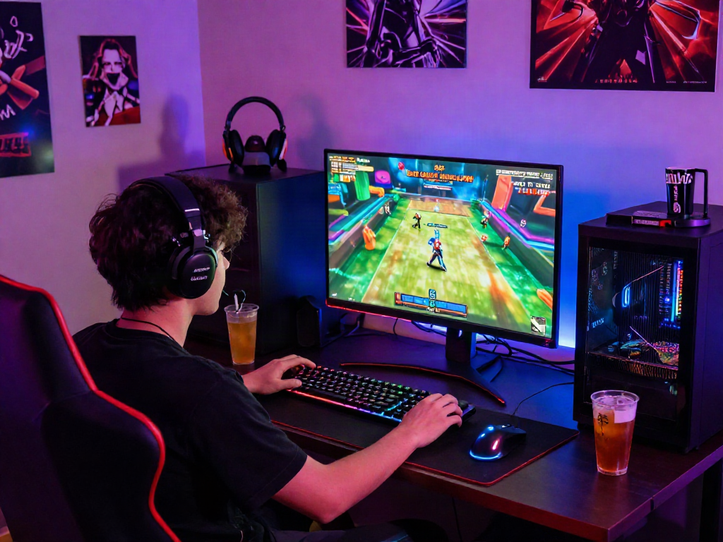 Engaging gaming setup with Slot Gacor MAHJONGJP88 gameplay displayed on-screen, showcasing a player's focused experience.