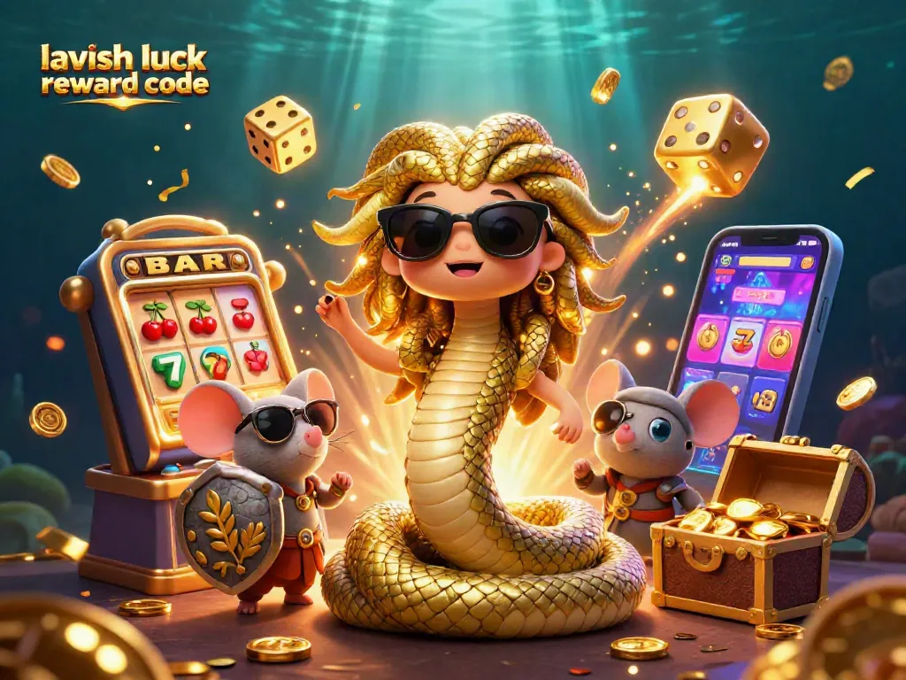 Experience big wins with Lavish Luck reward code and thrilling slot machine action in this colorful scene.