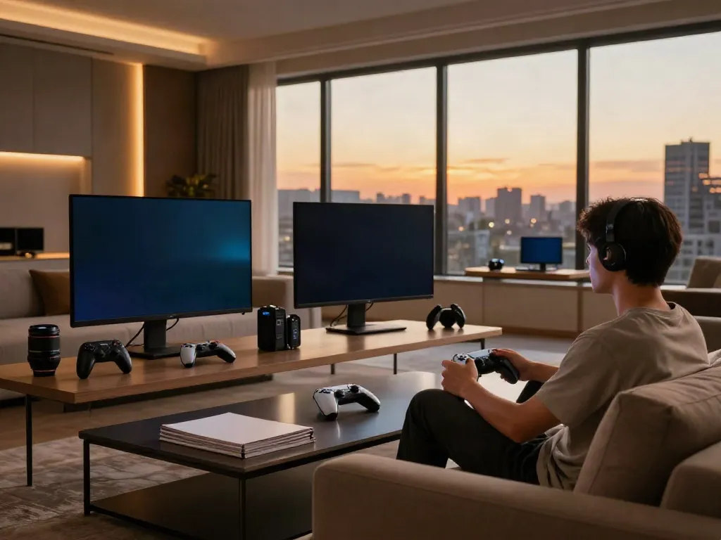 luxury12 gaming scene with modern setup and elegant decor