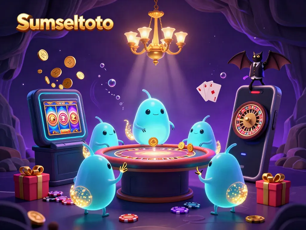 Engaging scene showcasing sumseltoto with glowworms and a bat dealer, capturing the dynamic casino atmosphere.