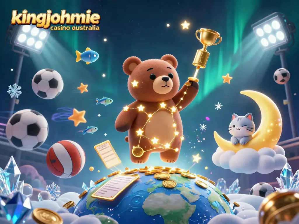 Experience winning at kingjohnnie casino australia with this vibrant, dynamic illustration showcasing various gaming elements.