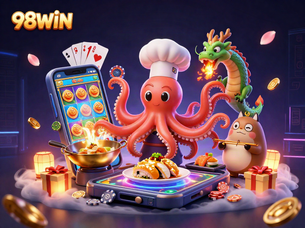 Experience thrilling gameplay at 98WIN with the exciting characters and vibrant casino elements in view.