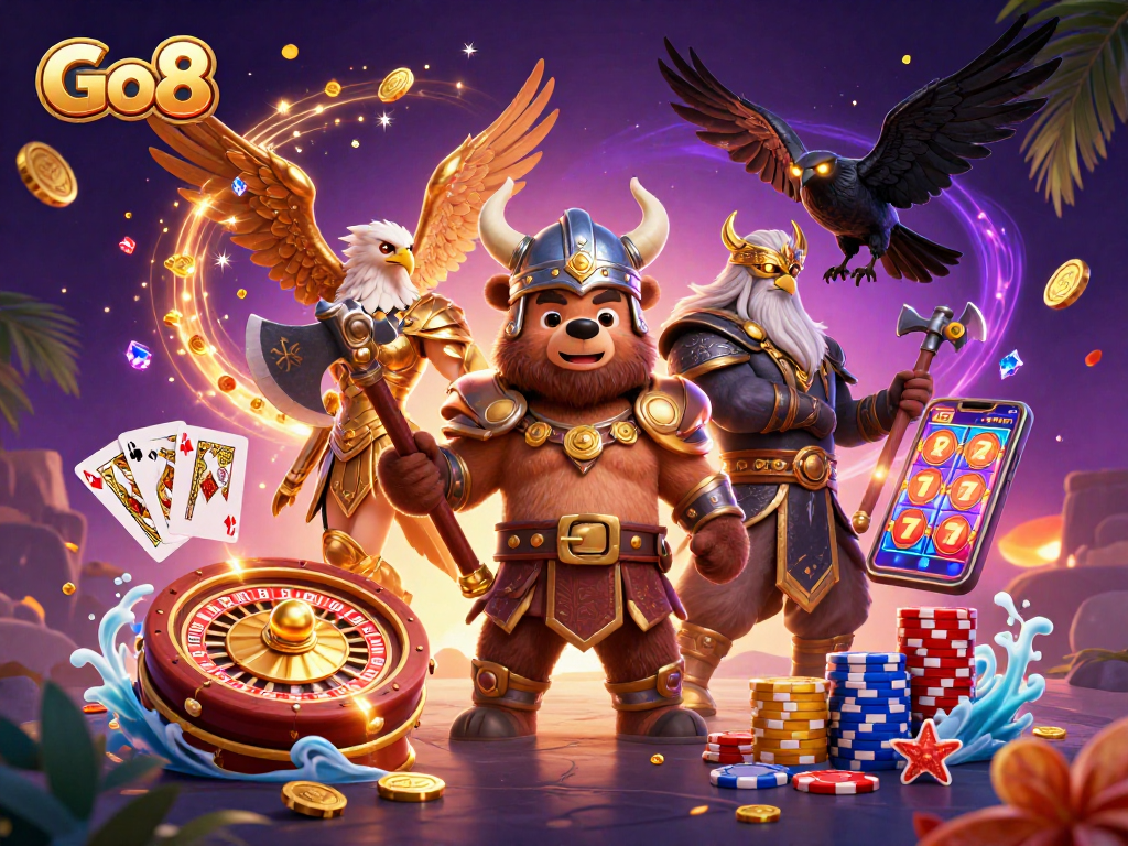 Go8 offers thrilling gaming with golden coins, vibrant characters, and dynamic casino elements.