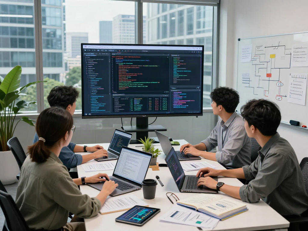 Team analyzing document fraud detection software in a modern office