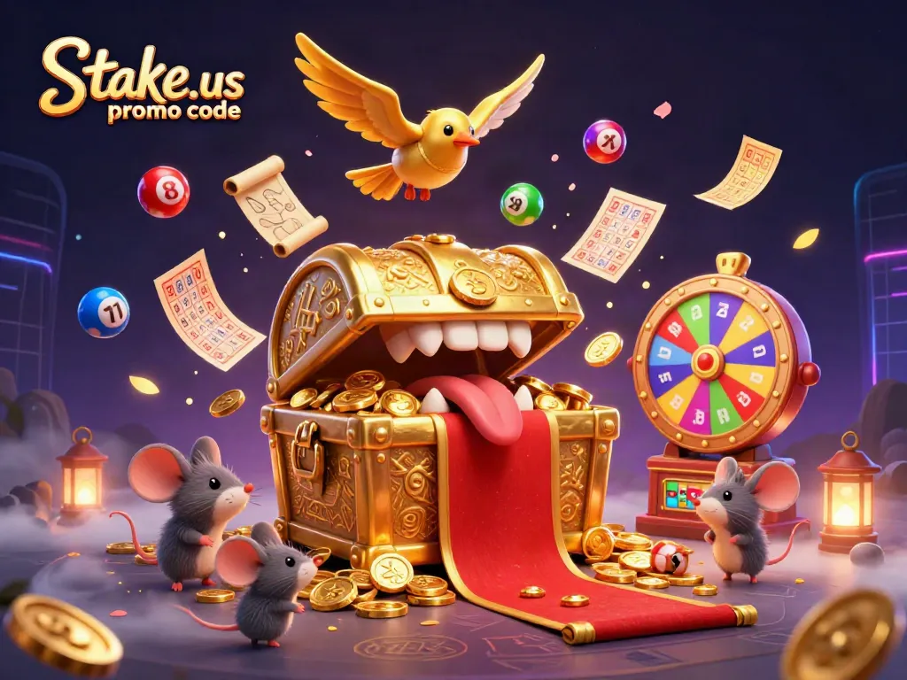 Unlock winning potential with the stake.us promo code in a vibrant casino-themed scene
