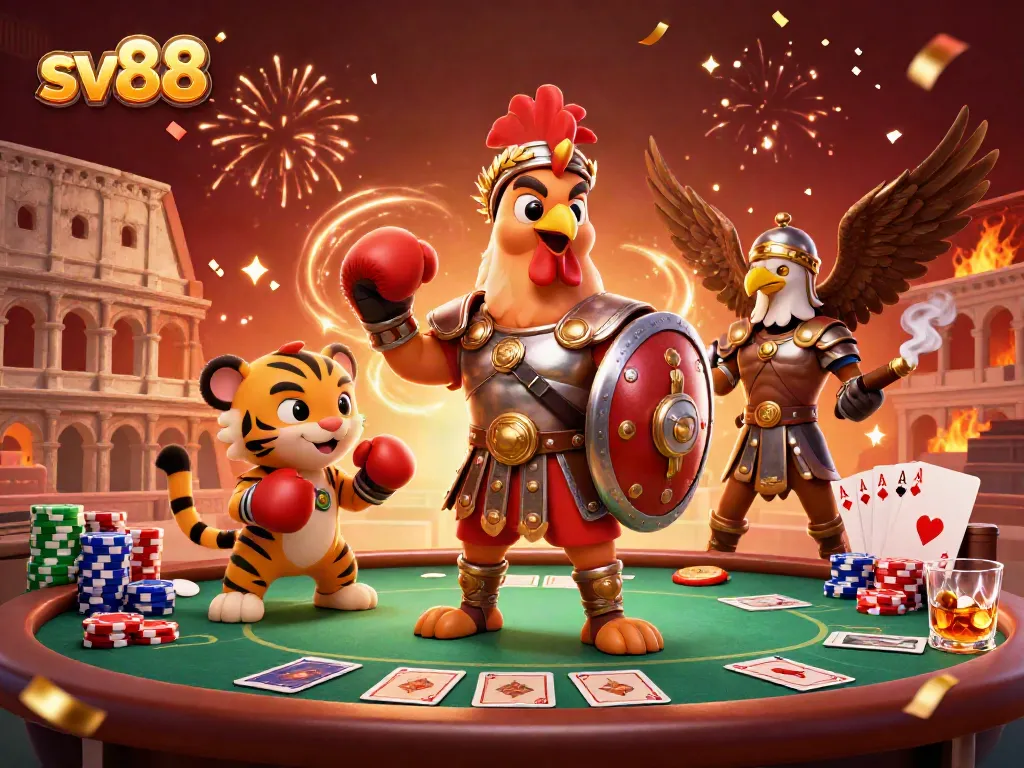 Experience thrilling gameplay at sv88 with a vibrant poker casino scene featuring festive elements.