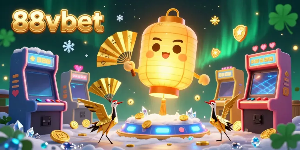 Experience thrilling gaming adventures with 88vbet's vibrant online casino illustration filled with joy and excitement.