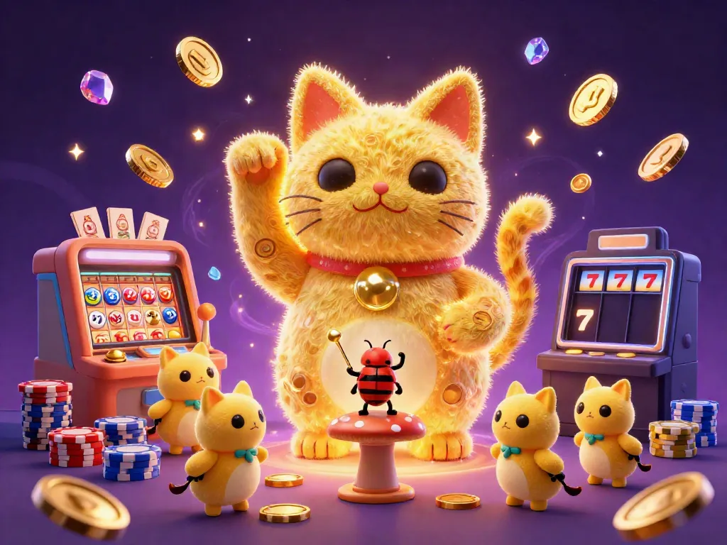 Experience the thrill of situs togel with a colorful and animated casino-themed illustration showcasing a lucky cat.