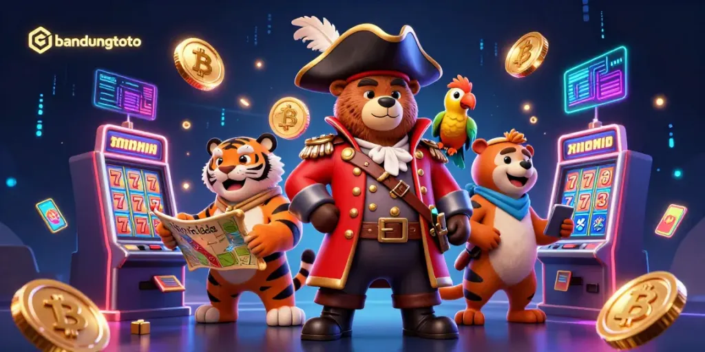Experience thrilling slots and jackpots with bandungtoto in a captivating 3D casino scene.