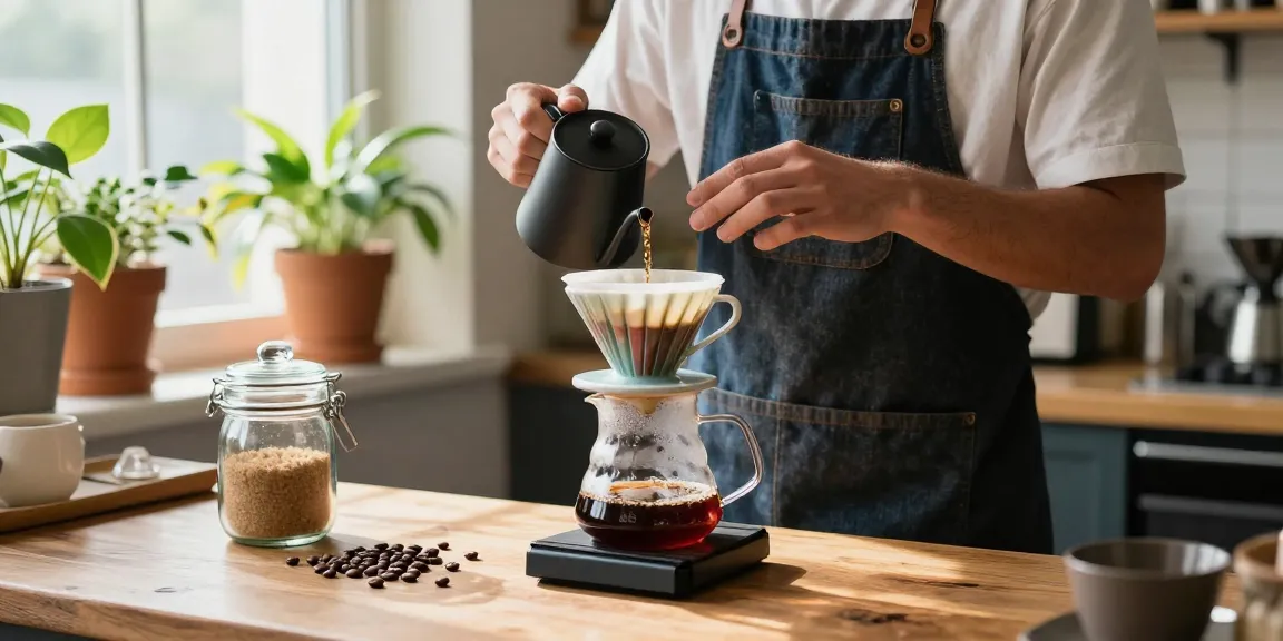Pour-over coffee brewing scene at www.ebbfilter.com with Ebb reusable filters in use