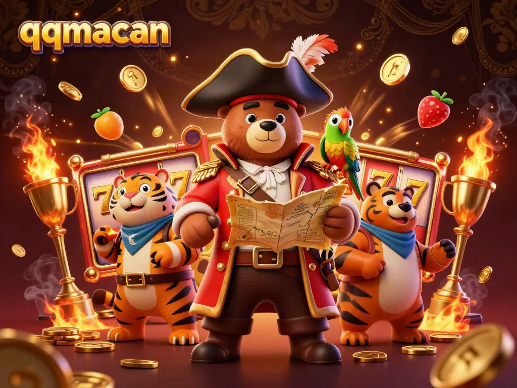 Spin the reels at qqmacan with a vivid 3D pirate theme featuring slot machines and golden rewards.