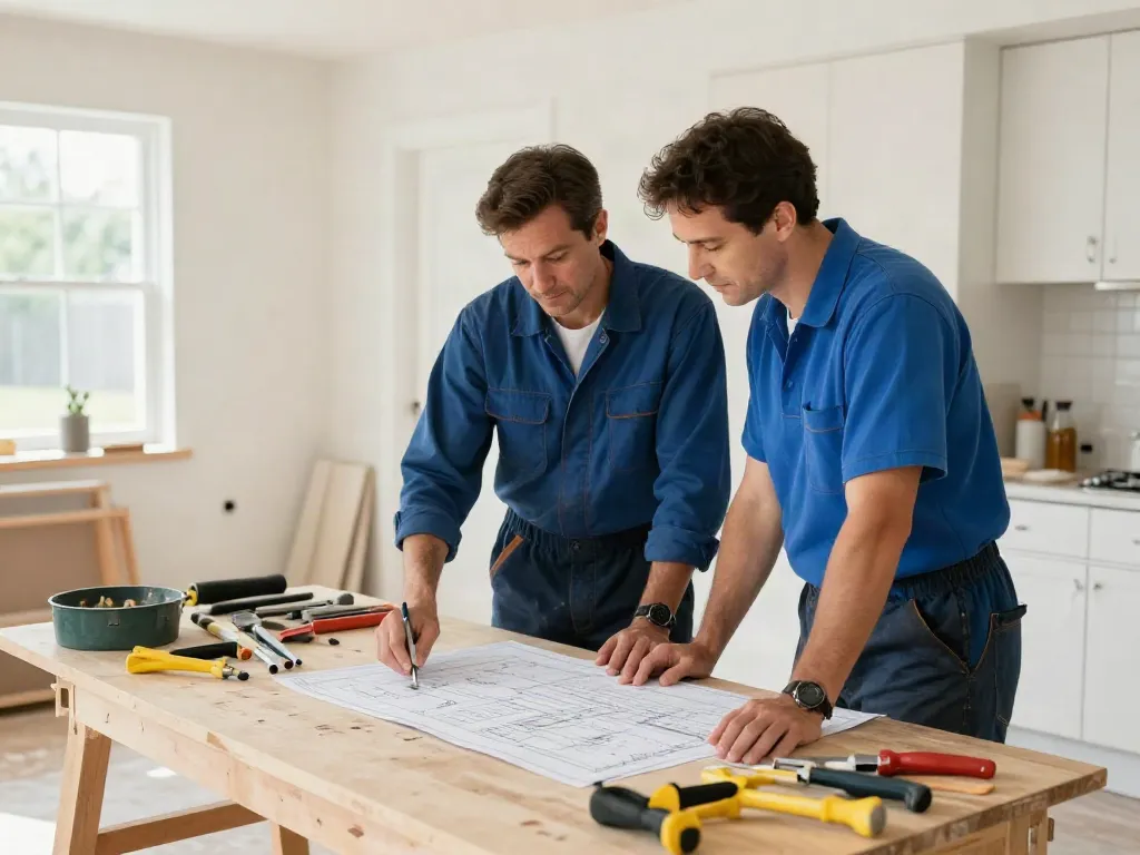 Professional contractor using wish4d for home renovation guidance in a community setting.