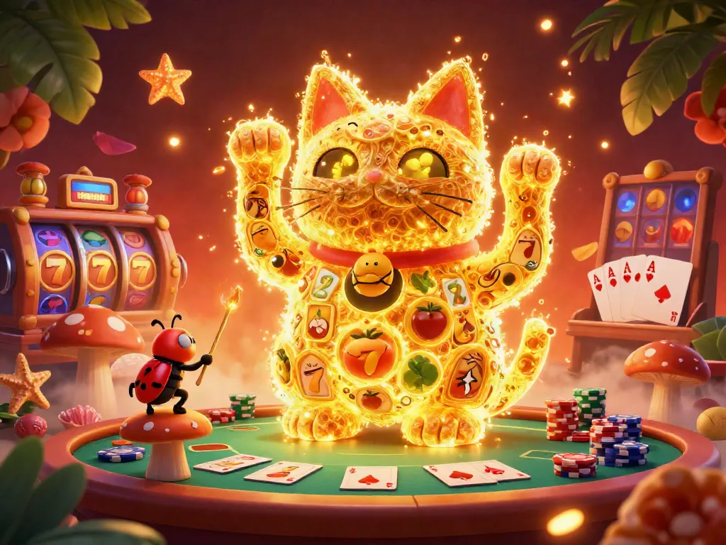Experience the thrills of niastoto's slot demo with a lively 3D lucky cat and engaging casino elements.