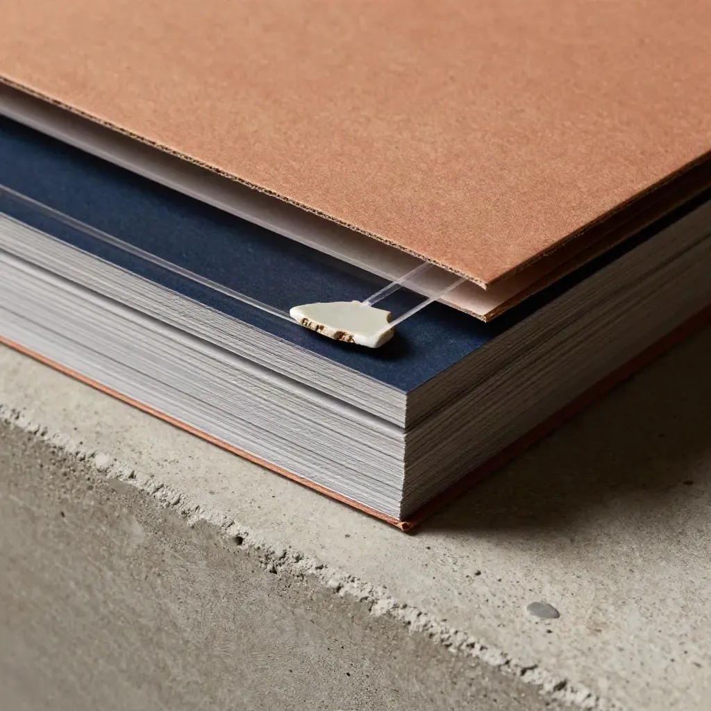 APAC trend folio on concrete with translucent overlays and a ceramic shard