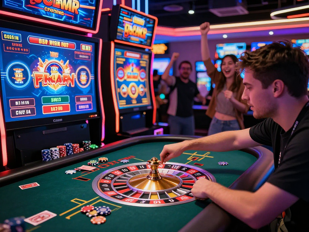 Pengalaman bermain bos88 alternatif dalam suasana kasino online yang cerah dan interaktif, menampilkan pemain di meja roulette.