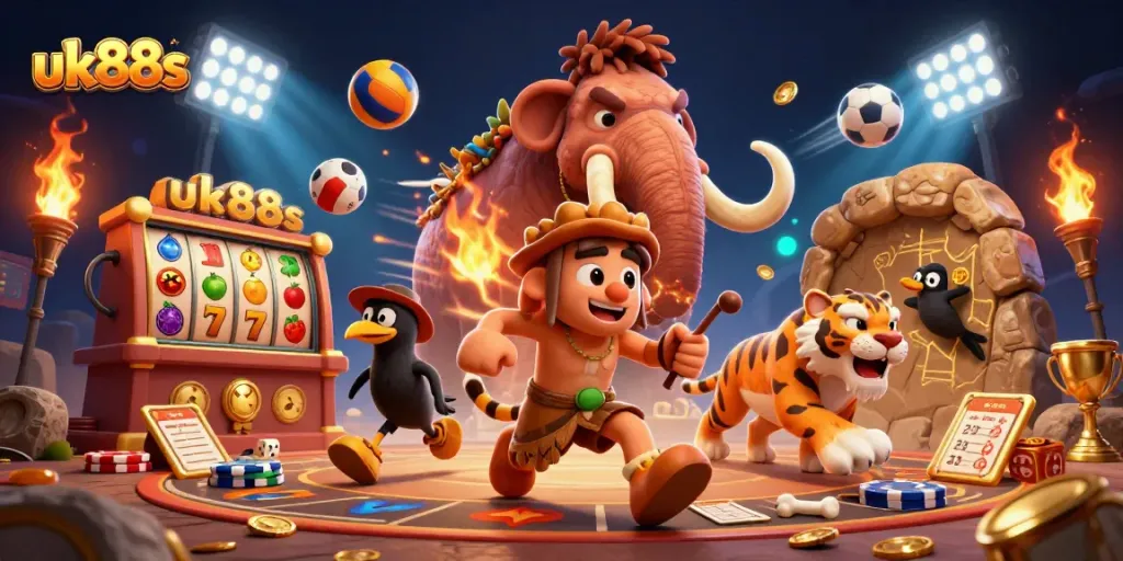 Experience the thrilling world of uk88s with vibrant casino elements and animated characters.