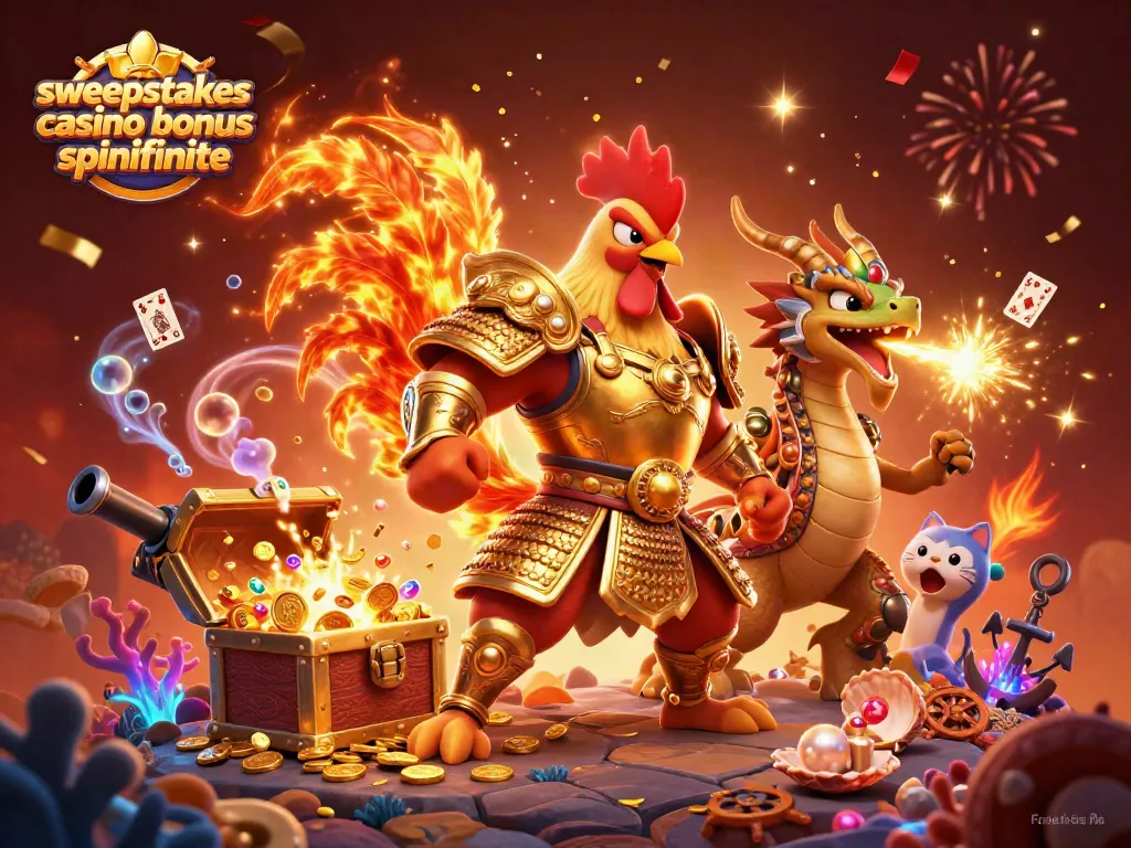Engage with sweepstakes casino bonus spinfinite in a vibrant 3D casino illustration showcasing excitement and rewards.