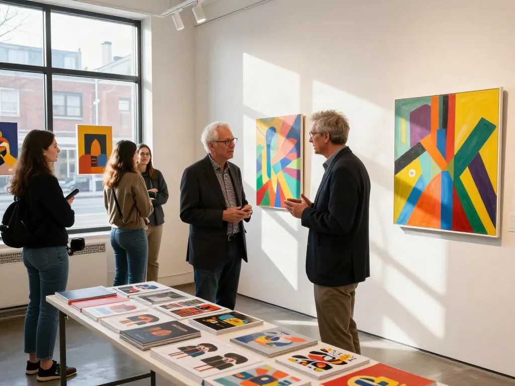 Bruce Bailey Toronto engaging with artists in an art gallery, promoting Canadian culture.