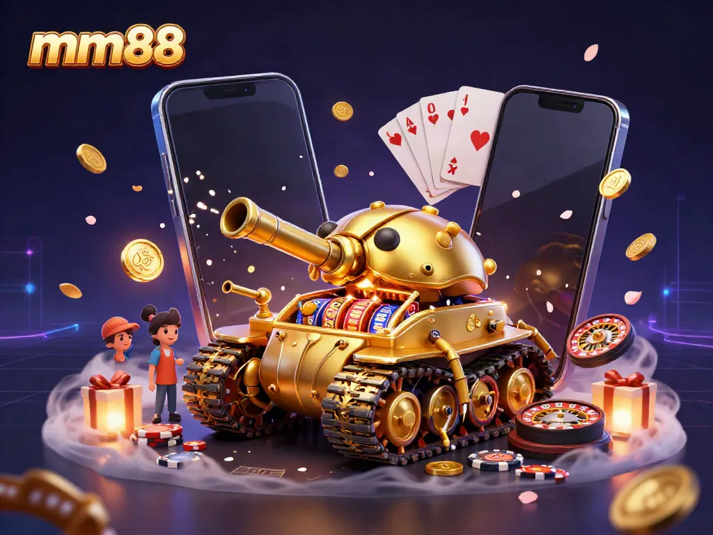 Experience the captivating mm88 casino universe with golden beetles and colorful gaming elements.