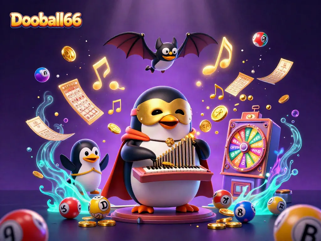 Experience the thrilling spectacle of Dooball66 featuring vibrant lottery elements and dynamic gaming energy in 3D.