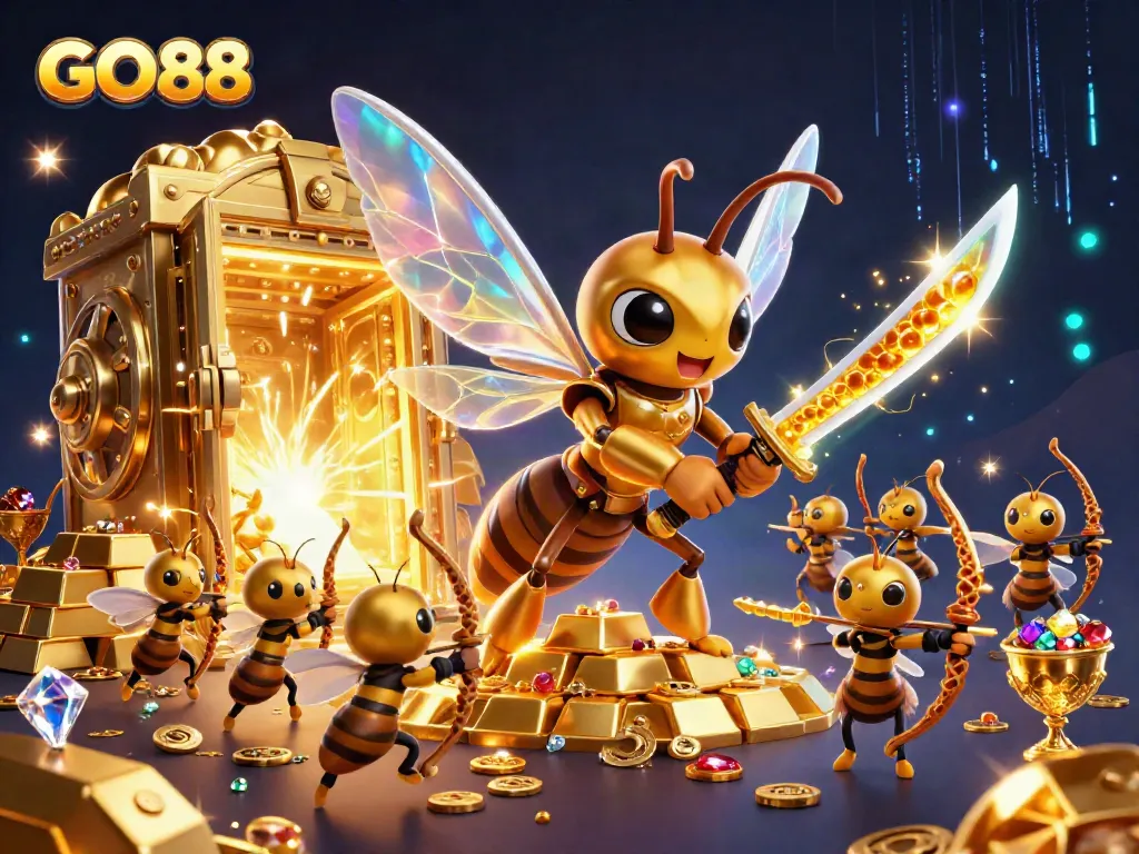 Engage in thrilling gameplay at GO88 with vibrant 3D art showcasing exciting casino elements.