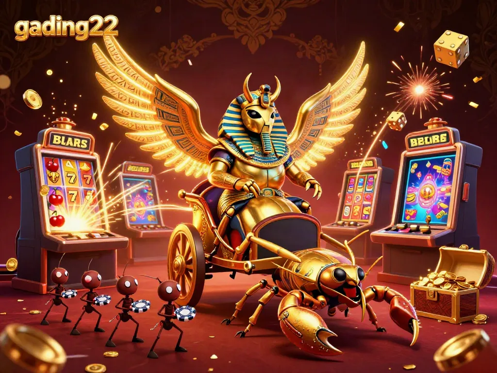 Experience the thrilling gading22 casino atmosphere with vibrant slot machines, golden characters, and dynamic gameplay exploding in every direction.