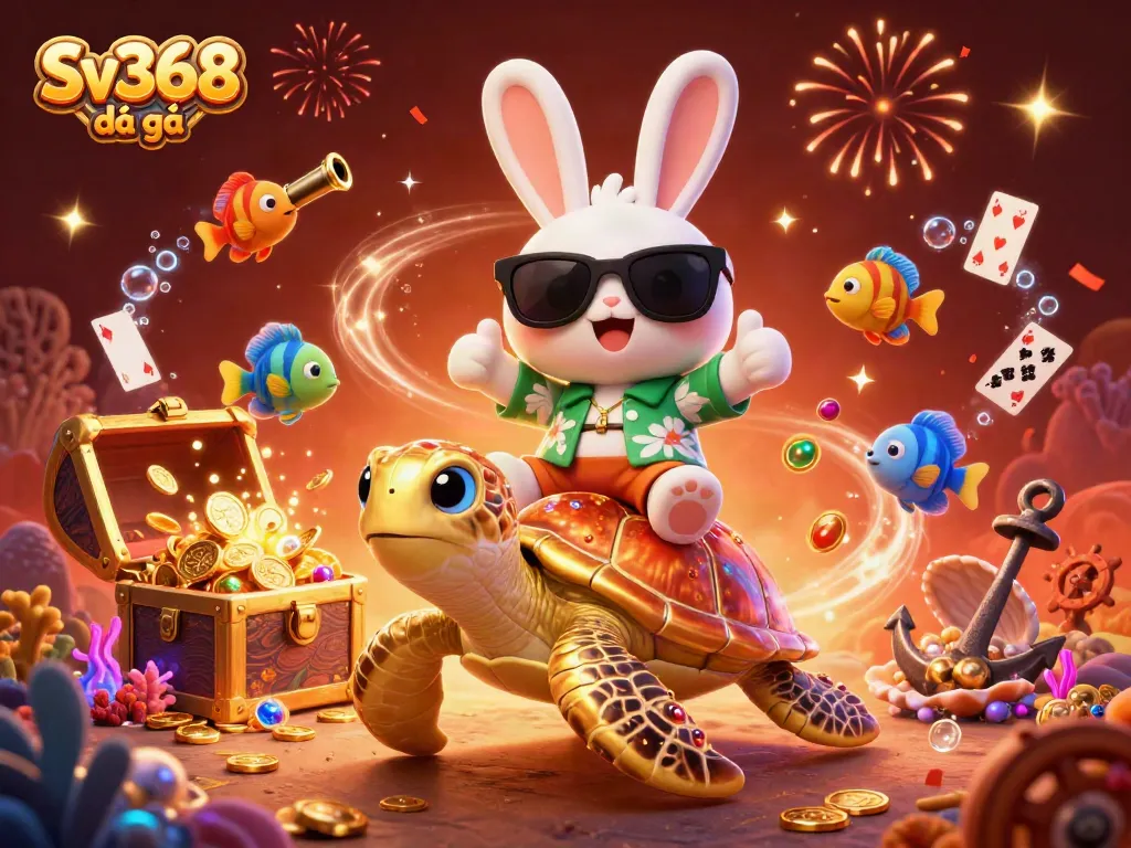 Sv368 đá gà offers thrilling gameplay with a playful rabbit and giant turtle in an exciting gaming environment.