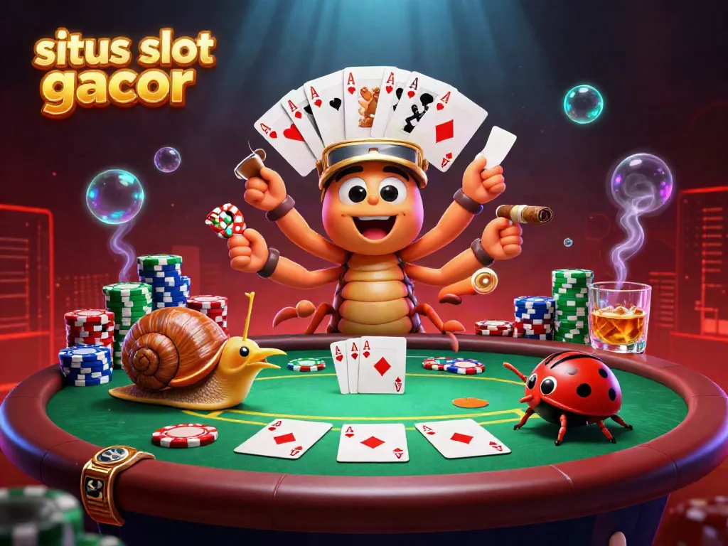 Permainan kartu di situs slot gacor dengan dealer unik dan tumpukan chip menarik.