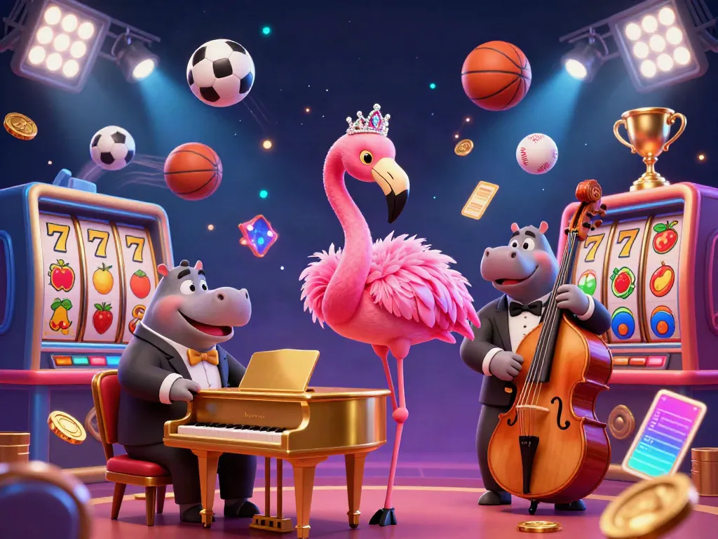 Experience the thrill of situs slot with a vibrant casino illustration featuring lively characters and dynamic gaming elements.