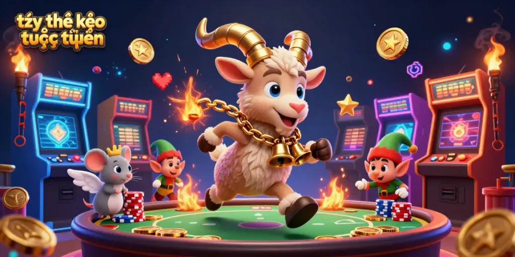 Engage with tỷ lệ kèo trực tuyến in an exciting sports betting casino scene featuring vibrant characters.