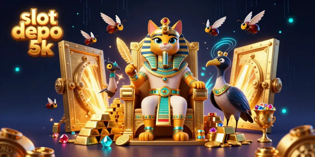 Play thrilling games with slot depo 5k where the Egyptian pharaoh cat reigns supreme over golden treasures and slot excitement.
