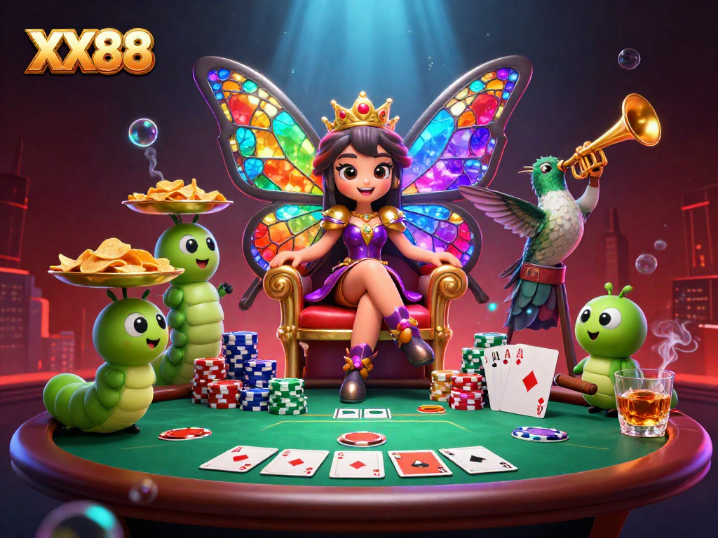 Experience excitement at XX88 with vibrant casino elements and unique characters.