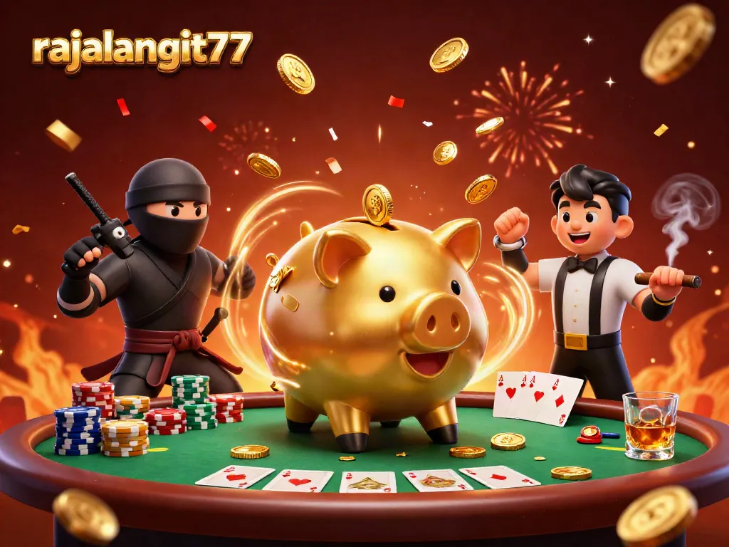 Jelajahi momen kemenangan maksimum di rajalangit77 dengan ilustrasi slot dan keberuntungan emas.