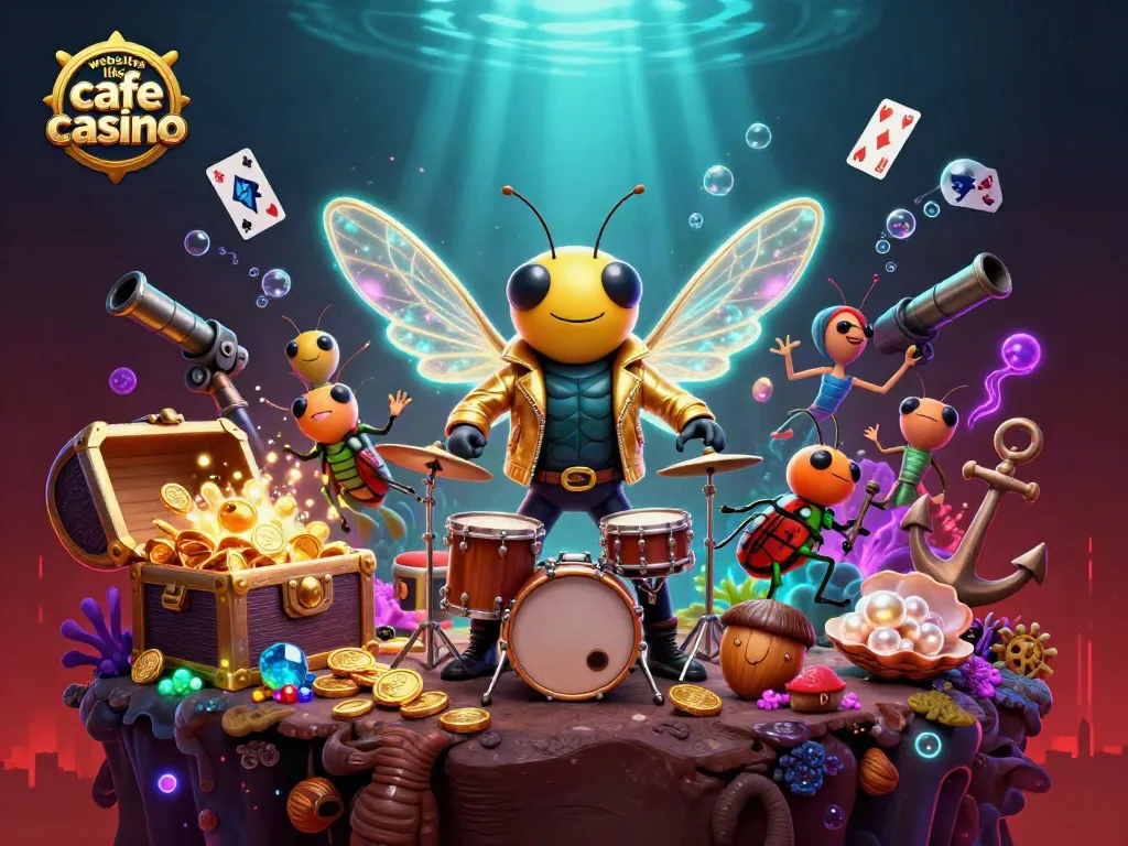 Experience excitement with websites like cafe casino in this lively casino-themed scene.