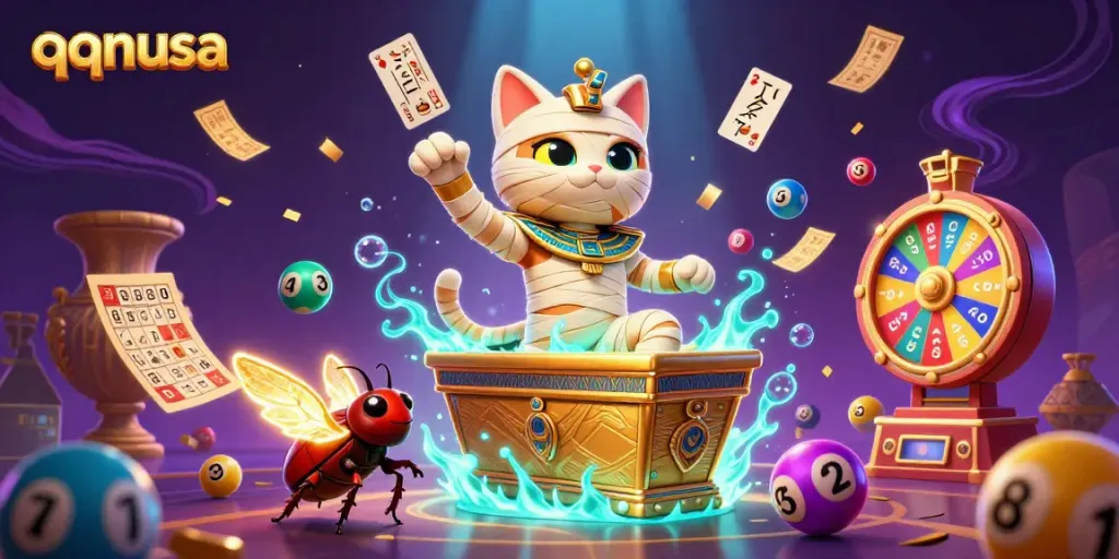 Celebrate wins with qqnusa as cartoon characters and dynamic casino elements brighten the scene.