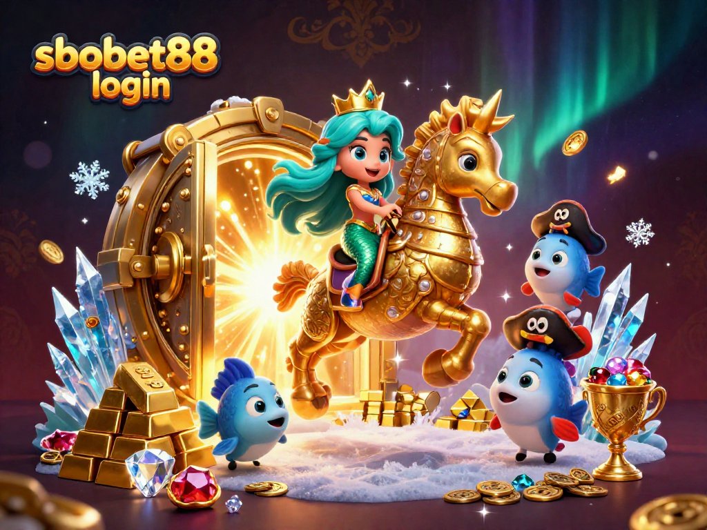 Experience the excitement of sbobet88 login with vibrant 3D characters and dazzling casino elements in a rich underwater scene.
