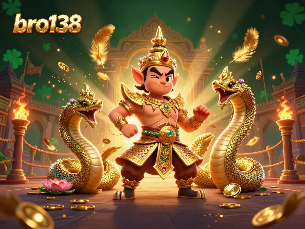 Experience thrilling gameplay with bro138 featuring an elaborate Thai guardian and stunning casino elements.