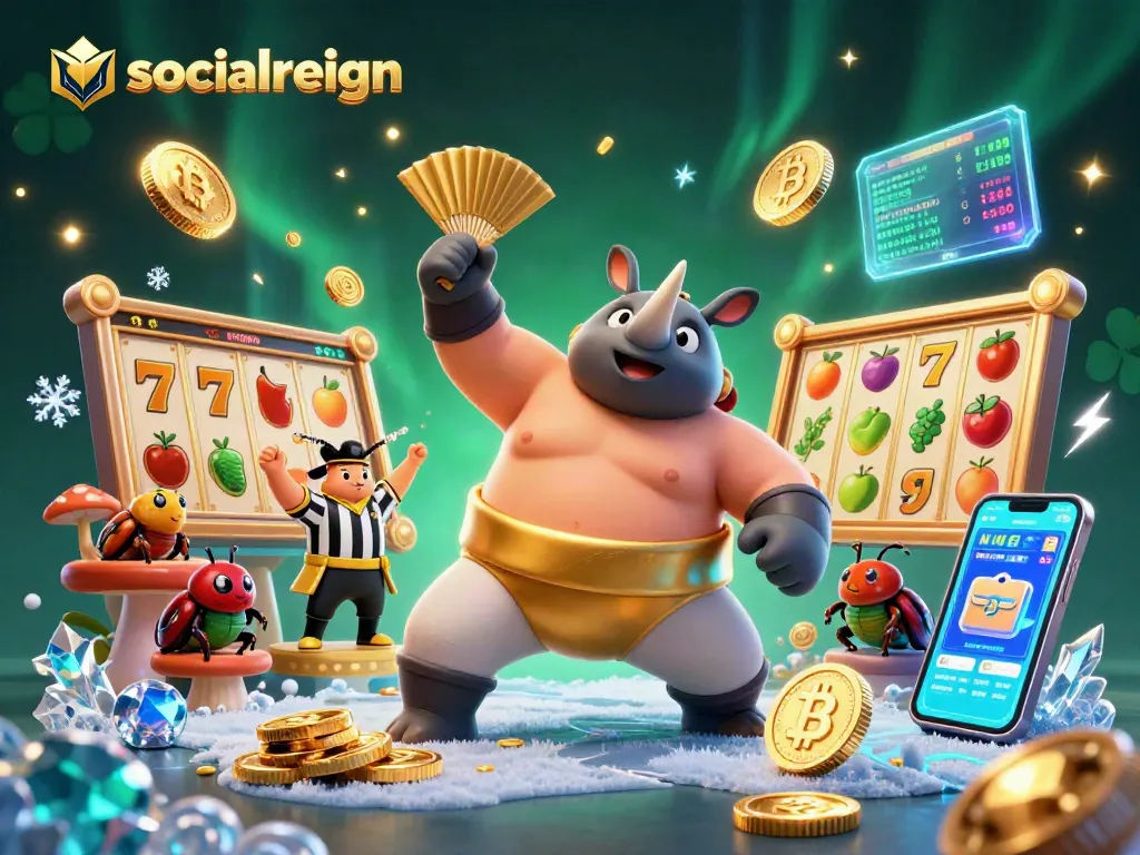 Experience the excitement of slots with socialreign as a beetle sumo champion stomps and scatters golden coins.
