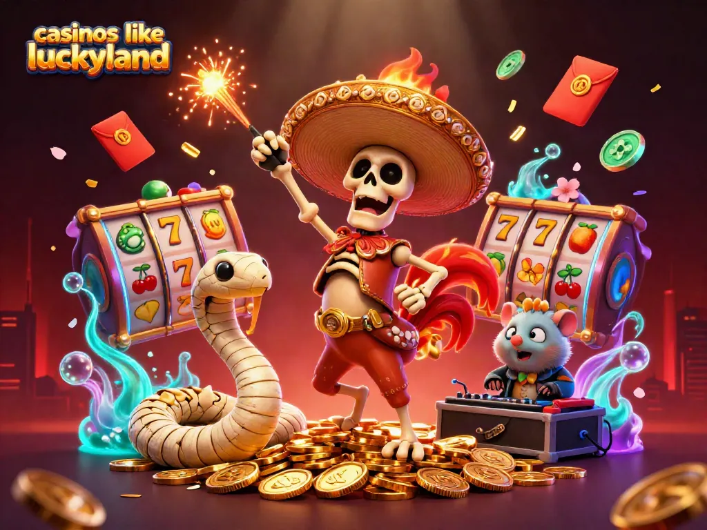 Experience the excitement of casinos like LuckyLand with engaging characters and vibrant scenes featuring dynamic gameplay.